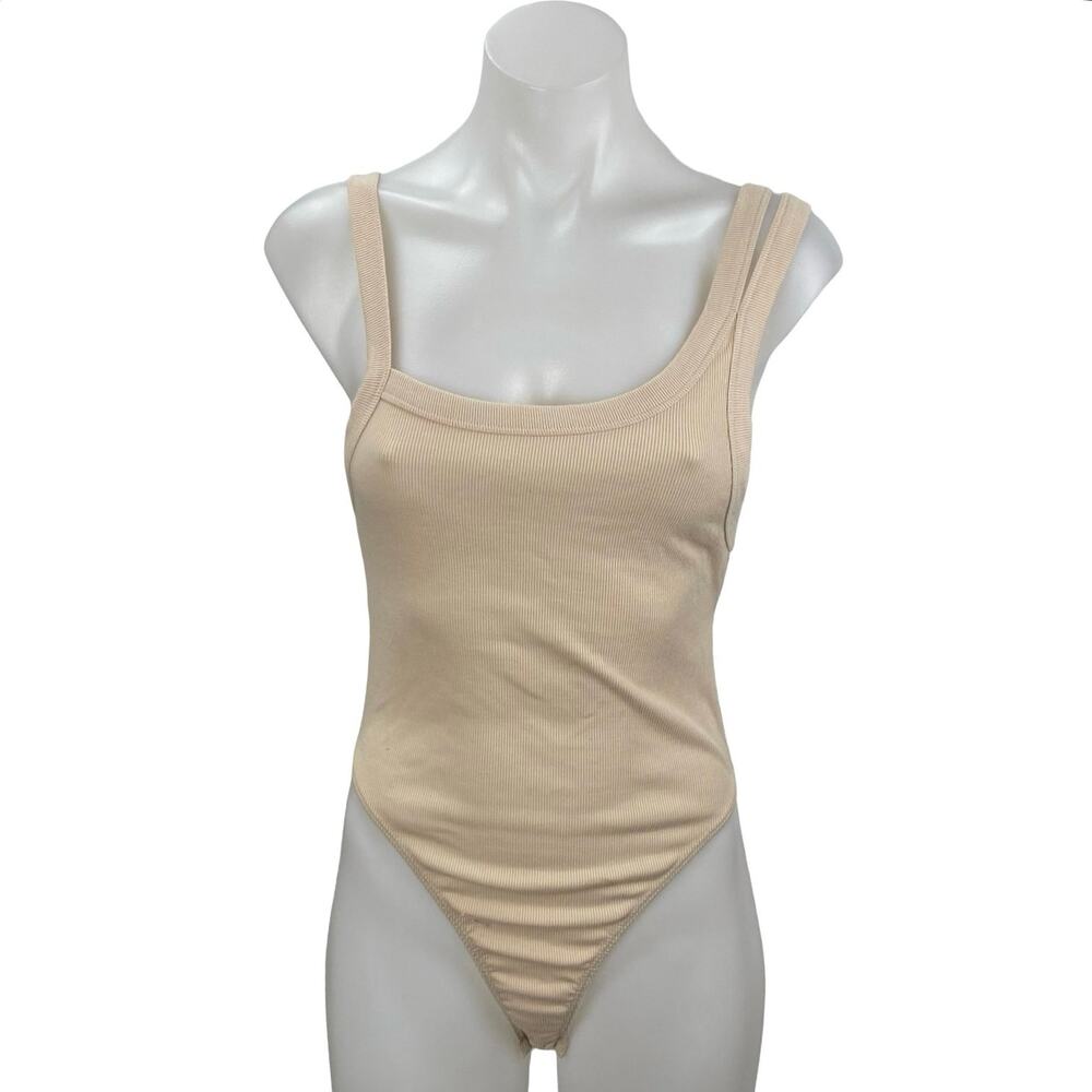 Zara Cream Beige Ribbed Knit Scoop Neck Sleeveless Cami Tank Bodysuit Top Size M